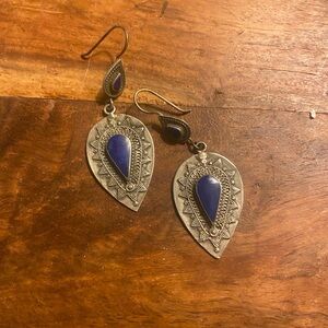 Vintage Blue and Silver Teardrop Earrings